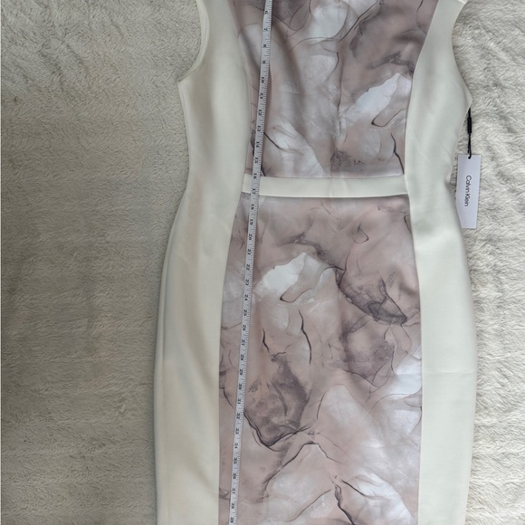 NWT Calvin Klein Marble Print Midi Dress - Cream and Gray - Picture 7 of 10